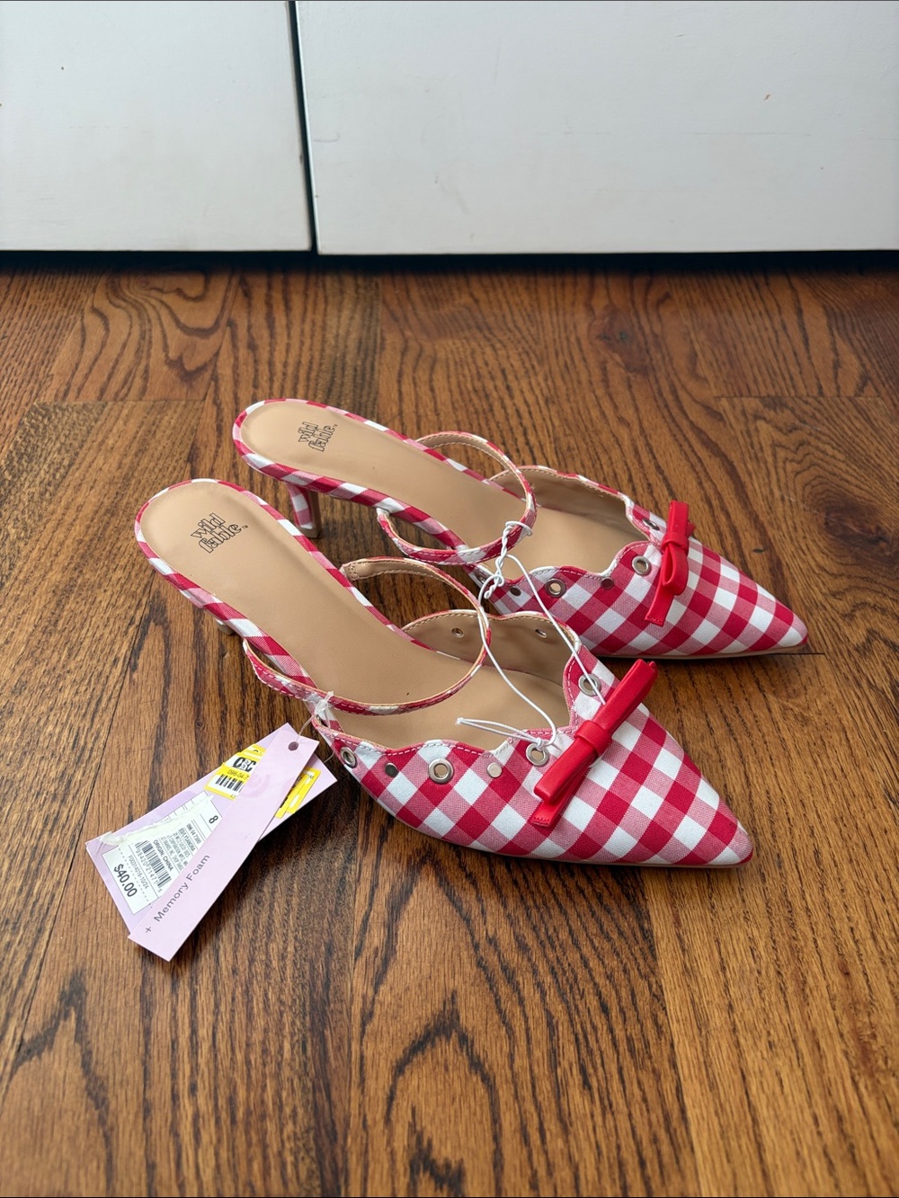 wild fable Red & White Gingham Pointed-Toe Slingback Mules Size 8 New with Tags